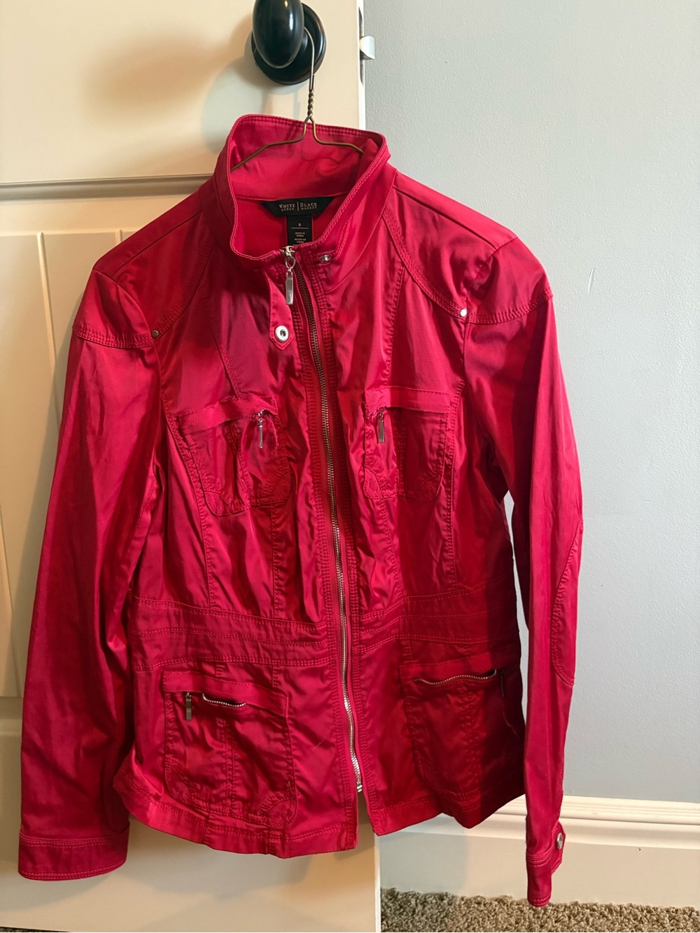White House black market Women's Red Zip-Front Utility Jacket
